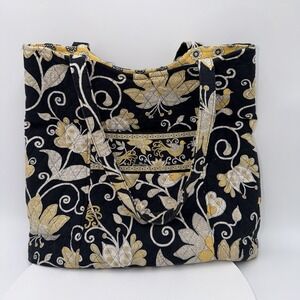Vera Bradley Yellow Bird Tote Shoulder Bag Black Yellow Quilted Floral Purse